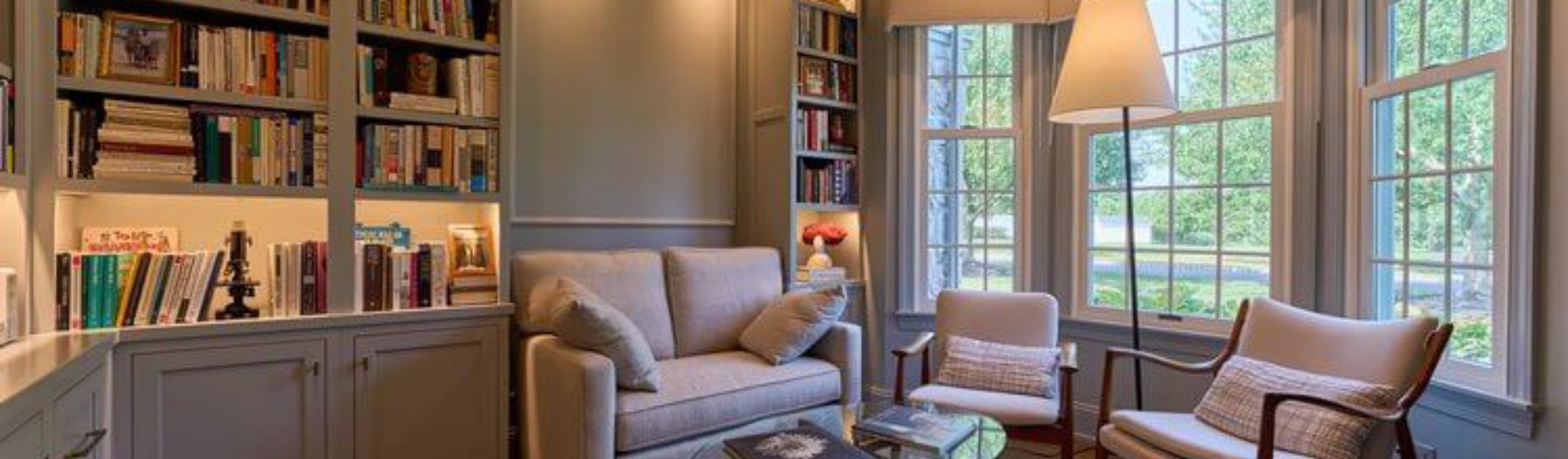 Interior library showcasing millwork